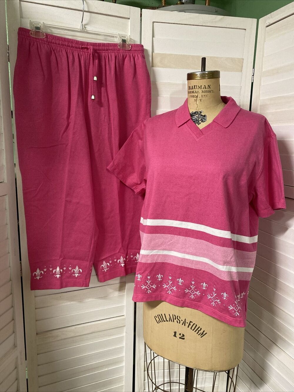 New W/ Tags Vintage 80s 90s BECHAMEL Top Crop Pant Set 2 Piece Short Sleeve Med